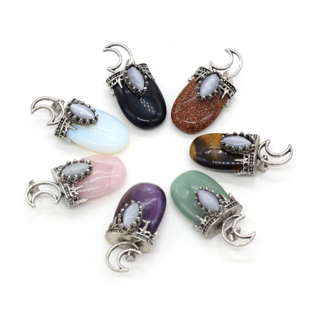 2415 5Pcs Natural Stone Pendants, Crystal Quartz Pendant Charms Healing